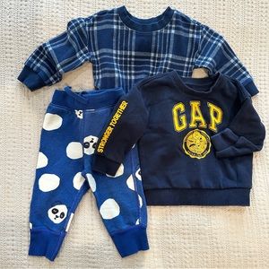 Hanna Andersson and Gap sweatsuit bundle: 18-24 mo Blue Plaid, Panda, Sesame